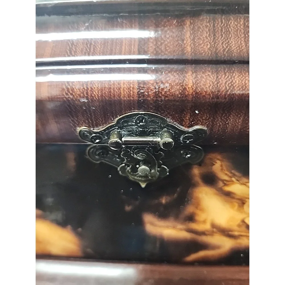 Decorative Wooden Jewelry Box Brown Black Leaves Grain Paper Mache Lacquer Lined